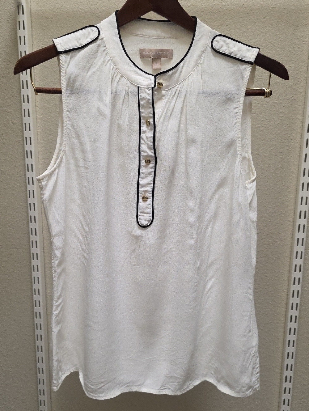 Banana Republic White Sleeveless Henley Tank with Black Trim